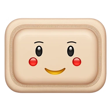 single adhesive bandage in light beige tone, rectangular with rounded edges, small padded center, slightly textured surface, subtle perforation dots on each end, positioned flat, no skin or wound, soft lighting, subtle shadows, emoji scale sticker