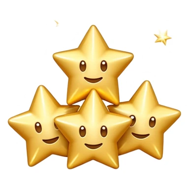 3D iPhone style emoji of classic sparkles, three golden shining stars with glowing edges, isolated on white background, soft shadows, high detail, playful and cute. sticker