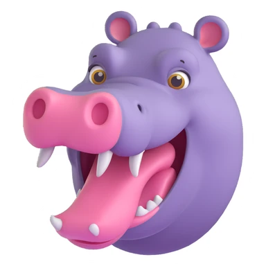 hippopotamus with open mouth, 3D emoji style, soft shading, lively and expressive, suitable for app icon sticker