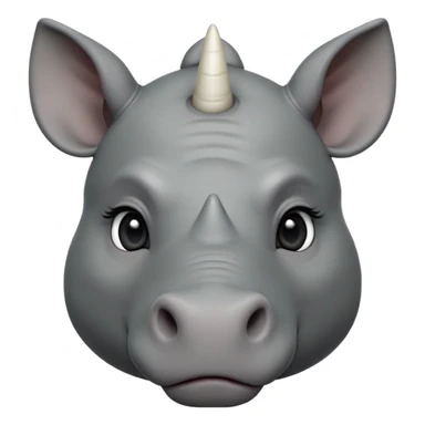 cinematic-noble-cute-young rhinoceros-portrait-emoji,slate-grey-hide-poised-and-regal,-with-a-massive,-powerful-build-and-a-thick,--deep-set-soulful-piercing-eyes,-simplified-yet-sharp-and-sophisticated-features,-highly-detailed,-large-black-eyes, white horn, front facing, zoomed out showing shoulders sticker