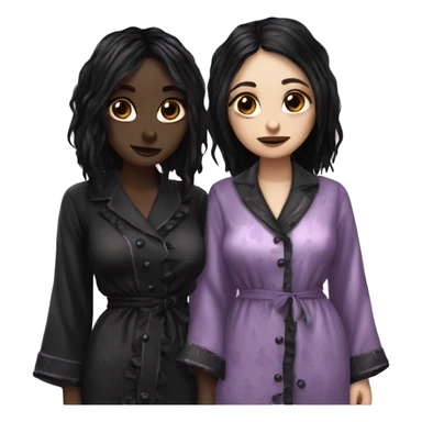 two goth women wearing cute pajamas, beautiful, aesthetic  sticker