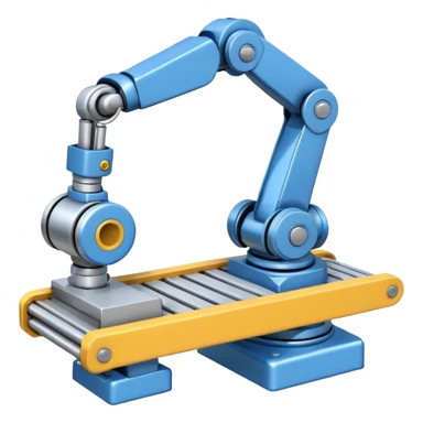 robot arm which is picking blue block on conveyor belt sticker