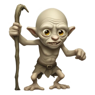 Troll with Gollum features holding a staff sticker