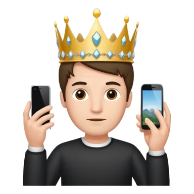 a guy holding an smartphone with both hands in landscape mode(horizontally) in front of his forehead like if it was a tiara sticker