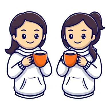 Two girls smiling, holding one coffee cup together sticker