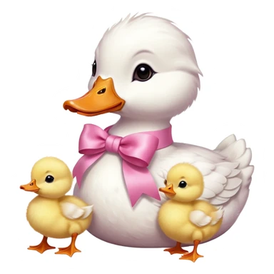 White mama duck with baby chicks with pink ribbons around neck sticker