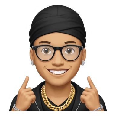 lightskin man with a black durag,a cuban link chain,glasses, and smiling flexing diamond studded teeth  sticker