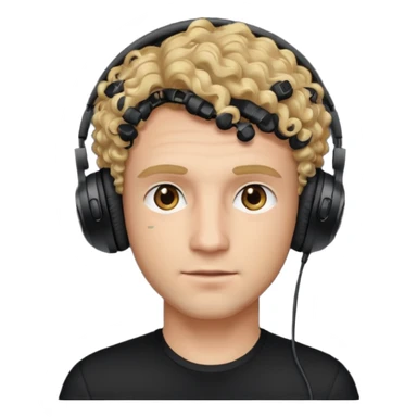 curly blonde haired man with hazel eyes, wearing a black top and black gaming headphones sticker