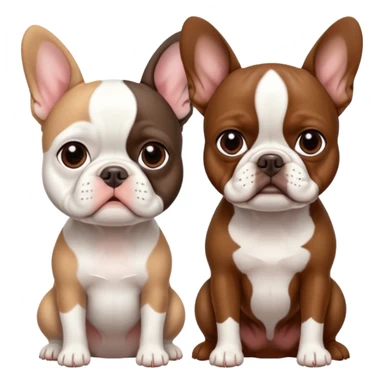 All pure white French bulldog sitting next to skinny brown Boston terrier sticker