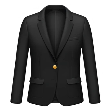 Minimal aesthetic emoji-style black blazer illustration, clean design, soft rounded shapes, matte fabric texture, subtle highlights and shadow, white or transparent background, centered, elegant fashion icon, high detail sticker