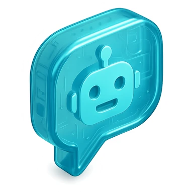 Icon of a speech bubble with a robot face, cyan blue sticker