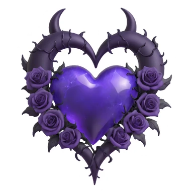gothic heart purple glass crescent moon black roses devil tail wrapped around heart sparkling stardust electric lightning heavy rain shattered glass sticker