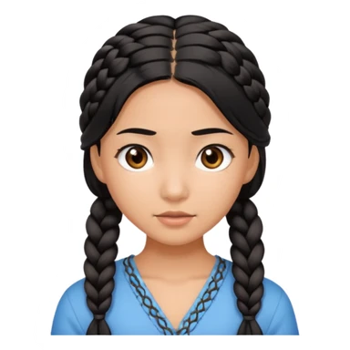 very tan Asian girl with black hair and dark brown eyes, braided hair sticker