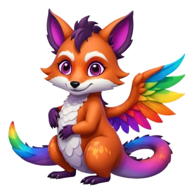 black female raccoon dragon hybrid with rainbow colored wings and purple eyes giving a big hug to a red female fox dragon hybrid with rainbow colored wings and orange eyes sticker