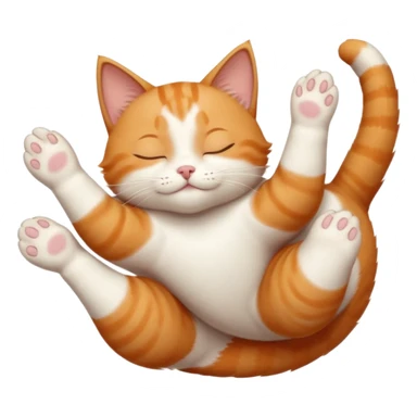ginger and white small cat eyes closed lying down upside down with paws stretched out straight in different directions sticker