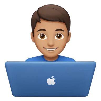a person smiling while work on a blue laptop sticker