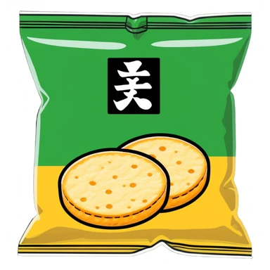 Detailed Japanese senbei rice cracker partially wrapped with crisp nori seaweed sticker
