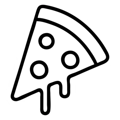 A triangular slice of pizza with melting cheese and pepperoni toppings, minimalist outline sticker