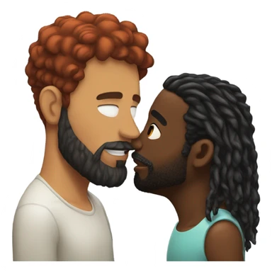 Man with red hair kisses black man with beard and short dreads  sticker