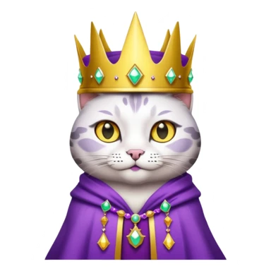 A wizard king cat that is mostly white with black spots and yellow eyes sticker