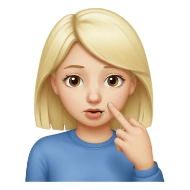 white blonde girl holding onto her nose with her index finger and thumb because something stinks  sticker