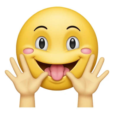 Hands spreading open while a smiley face with its tongue out is in the middle sticker