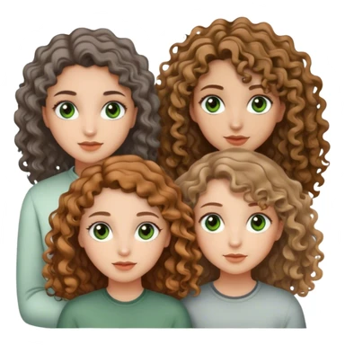Make three pretty girls one with curly hair and green-grey eyes and one with wavy hair with hazel eyes and one with straight hair with brown ayes  sticker