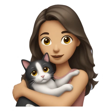 brunette girl hugging cat sticker