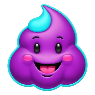 futuristic glowing poop emoji with funny smiling face, purple and cyan neon glow, dark background sticker