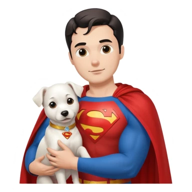 Superman petting white dog wearing a red Superman cape  sticker