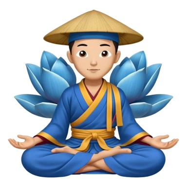Tibetan monk in Asian hat floating in lotus pose in blue kimono sticker