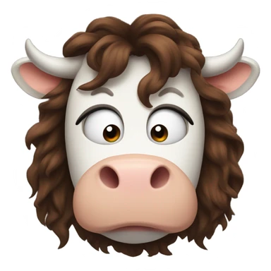 Evil cow with long brown human hair sticker
