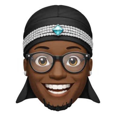 man with black durag,glasses, and smiling with diamond grillz on his teeth  sticker