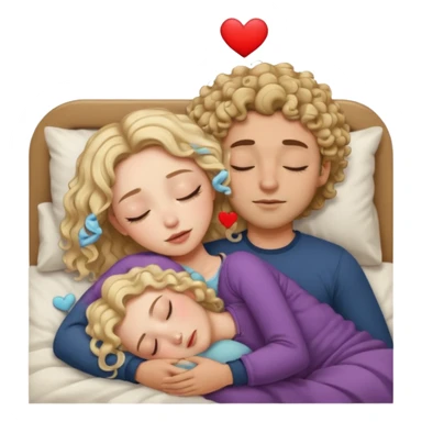 cuddling in bed, asleep. wavy haired blonde girl. man with curly,  dark brown hair. eyes closed. heart between them. no headboard sticker