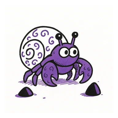 hermit crab should be violet and the shell should be white, doodle style sticker
