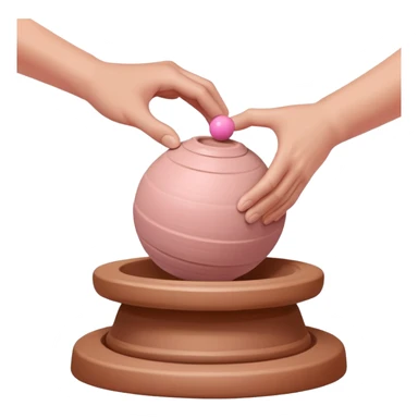 one hand throwing a pink ball of clay onto a pottery wheel sticker