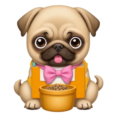 Pug com laço Rosa comendo ração sticker