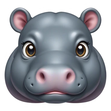 Cinematic Cute Hippo Portrait Emoji, Head tilted playfully and inquisitively, featuring a glossy slate-gray hide with a gentle sheen and round, sparkling eyes filled with curious charm, Simplified yet irresistibly adorable features, highly detailed, glowing with a warm, friendly glow, high shine, affectionate and serene, stylized with a touch of aquatic whimsy, bright and endearing, soft glowing outline, capturing the essence of a mischievous yet loving hippo, so playful it feels like it could splash out of the screen and into your arms! sticker