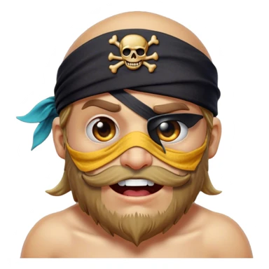 Clash of Clans aesthetic Comical Pirate Portrait Emoji, Head tilted dramatically with an exaggerated, fun expression and wide, comically expressive eyes behind a quirky eye patch, featuring a rugged yet cartoonish build with a playful bandana and natural skin tone, Simplified yet hilariously expressive features, highly detailed, glowing with a slightly sassy oceanic glow, high shine, dramatic yet playful, stylized with an air of cheeky maritime mischief, soft glowing outline, capturing the essence of a meme-worthy pirate who brings humor to epic quests! sticker