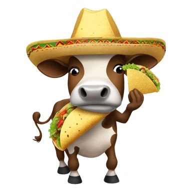 Cow wearing sombrero and eating a taco sticker