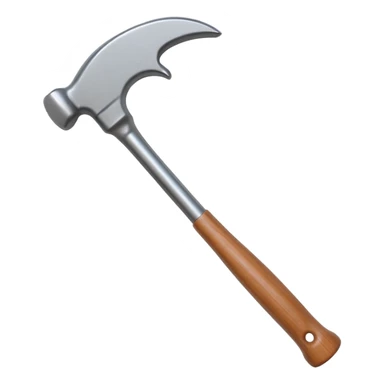 Generate a highly detailed, realistic 3D icon of a standard claw hammer in the minimalist Apple app icon style, like those seen in iOS or macOS apps—clean, elegant, with subtle depth, smooth curves, and professional rendering sticker