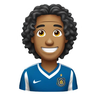 “2D emoji of Ronaldinho with a big smile, curly hair, and cartoonish features. Simplified, bold outlines, vibrant colors, and transparent background.” sticker