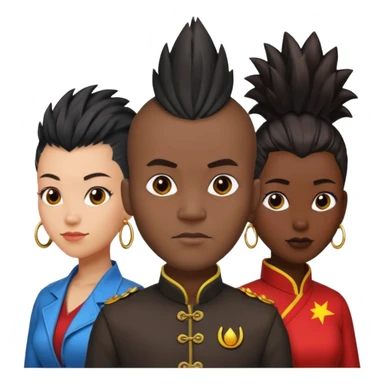 Black man with mohawk with two women one black one Chinese  sticker