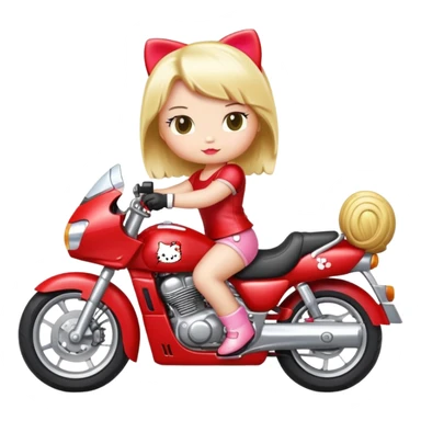 Hello kitty with blonde hair on a red sport motorcycle sticker