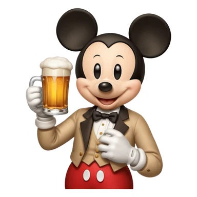 Mickey Mouse holding a beer sticker