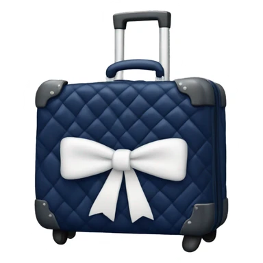 Navy blue quilted luggage with white bow  sticker