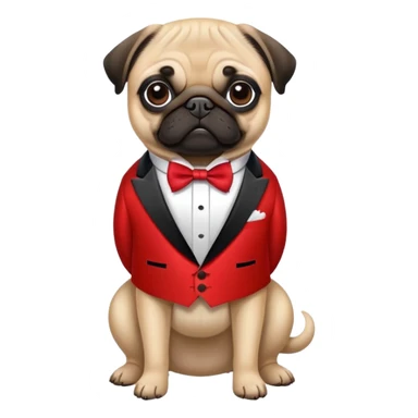 pug dog wearing a vermillion tuxedo sticker