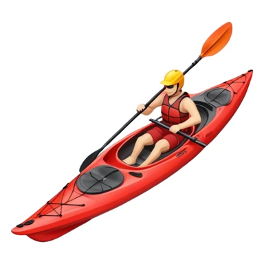 An icon showing a close-up of a kayak gliding over rippling water, with a double-bladed paddle in motion and splashes around. The sleek shape of the boat and dynamic strokes highlight the speed and precision of kayaking. Transparent background emphasizes the energy of the sport. sticker