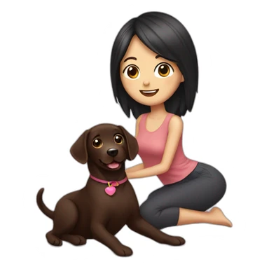 Chocolate labrador playing with woman long black hair sticker