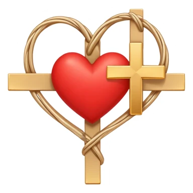 Two red  heart outlines  entwined with a simple gold cross  sticker